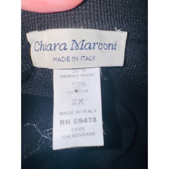 Chiara Marconi Black Cardigan Sweater 2X Merino Wool Made In Italy Minimalist - Picture 6 of 7